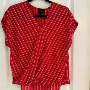 Red and white wrap blouse size Medium